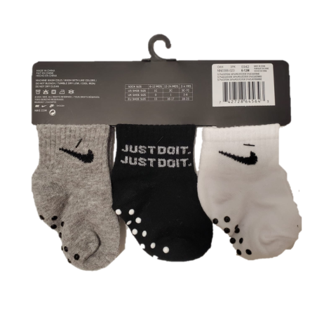 מארז 3 זוגות גרביים NIKE אפור שחור לבן  מידה 2-4 שנים