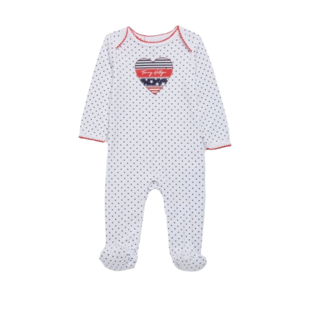 אוברול Tommy hilfiger  לבן ברקע נקודות גרפיקת לב לוגו בפנים
