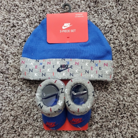 מארז כובע ונעליים NIKE כחול ים בקצה אפור אותיות nike בצבעוני