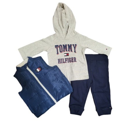 חליפת 3 חלקים Tommy hilfiger כחול אפור וסט כחול