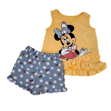 חליפת מכנס DISNEY 2 חלקים מיני צהוב בננה מכנס פסים תכלת לבן