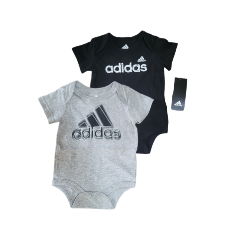 מארז זוג בגדי גוף ADIDAS שחור אפור כיתוב לרוחב