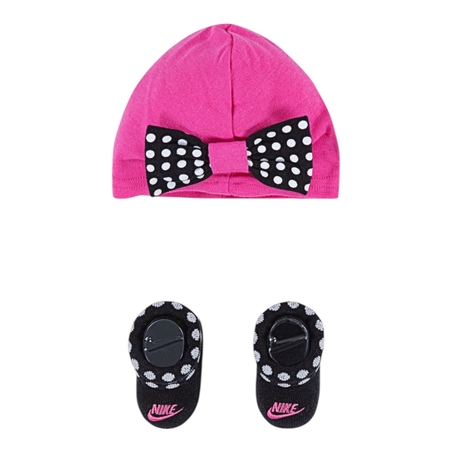 מארז כובע ונעליים NIKE ורוד פוקסייה פפיון מנוקד מידה 0-6 חודשים
