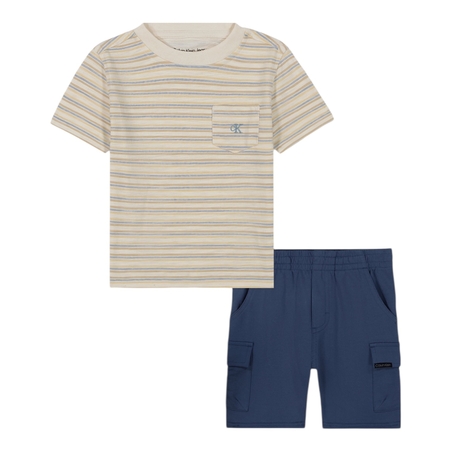 חליפת מכנס CALVIN KLEIN פסים בז' כחול