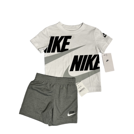 חליפת מכנס NIKE לבן מכנס אפור לוגו בגדול בשחור