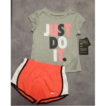 חליפת NIKE דרייפיט אפורה כיתוב JUST DO it מכנס ורוד