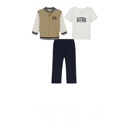 סט 3 חלקים Tommy Hilfiger ז'גט קולג' חולצה קצרה ומכנסיים