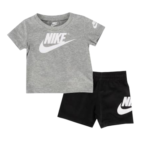 חליפת מכנס NIKE אפור שחור שרוול קצר לוגו NIKE במרכז בלבן