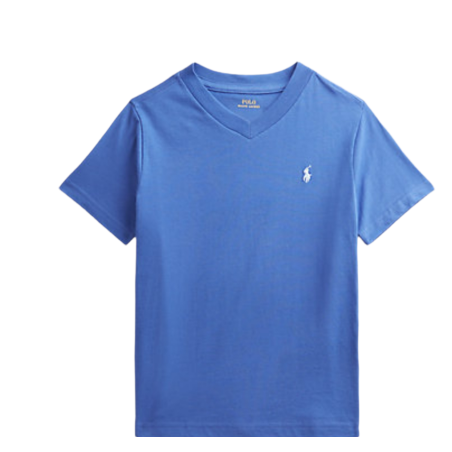 חולצת Ralph lauren כחולה צווארון וי ג'רזי פוני רקום בנים