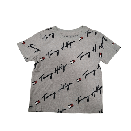 חולצת TOMMY HILFIGER אפורה כיתוב לאורכה