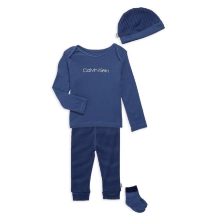 סט 4 חלקים Calvin klein בייבי מכנס, חולצה, כובע וגרביים כהה