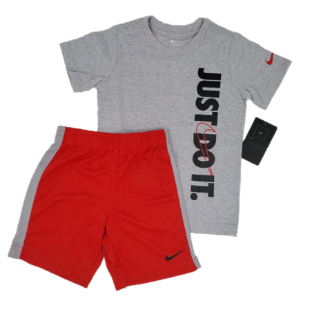 חליפת מכנס NIKE אפור אדום כיתוב לאורך JUSTDOIT