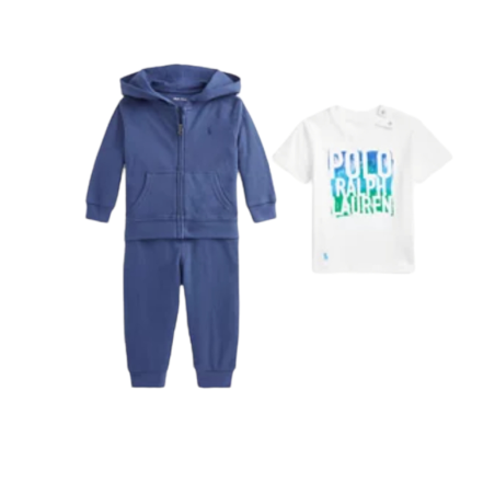 סט טי שירט קפוצ'ון ומכנסיים Ralph lauren בייבי כחול