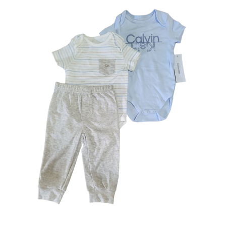 סט 3 חלקים Calvin klein בייבי תכלת לבן פסים אפור