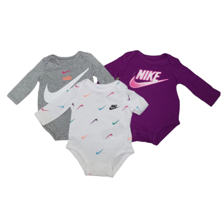 בגדי גוף NIKE בייבי מארז שלישייה שרוול ארוך סגול לבן אפור