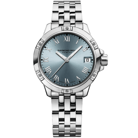 Montre à quartz classique en acier avec cadran bleu et date Tango pour femme