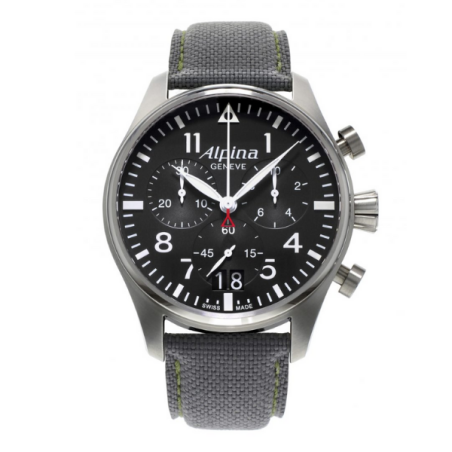 שעון Alpina Startimer Pilot Black Dial Grey Leather