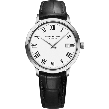 Toccata Men's Classic White Dial Quartz Watch, 39mm Stainless steel, black leather strap, white dial 5485-STC-00300