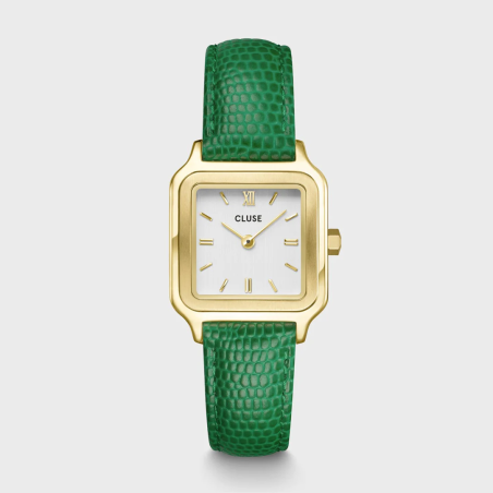 Gracieuse Petite Watch Leather, Emerald Green Lizard, Gold Colour