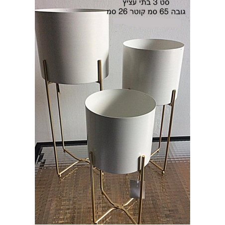 -סט 3 בתי עציץ בלבן ורגליי זהב