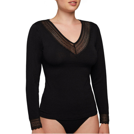 גופייה / חולצה כותנה שרוול ארוך עם תחרה - איזבל מורה