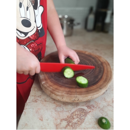 Red chef's knife made of durable and non-toxic plastic