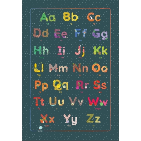 פוסטר לחדר ילדים / גן, מאויר באותיות ABC רקע כחול כהה