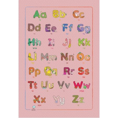 פוסטר צבעוני לחדר ילדים / גן, מאויר באותיות ABC רקע ורוד