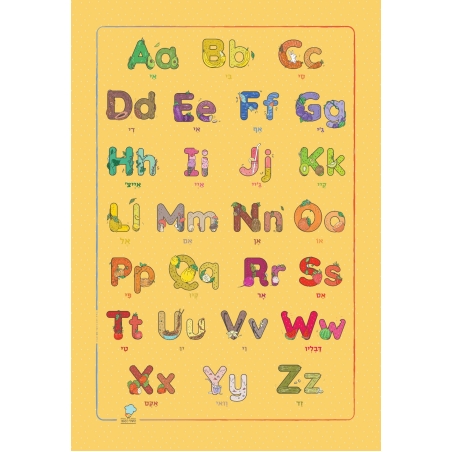 פוסטר לחדר ילדים / גן, מאויר באותיות ABC רקע צהוב