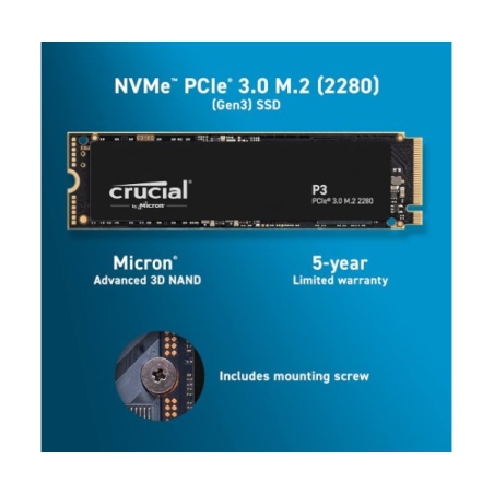 דיסק פנימי Crucial P3 2TB PCIe NVME 3.0 3D Nand Up To 3500MB/s