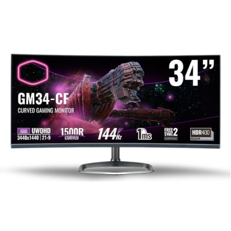 מסך מחשב Cooler Master 34 Inch Curved 1Ms 144Hz VA FreeSync2 21:9