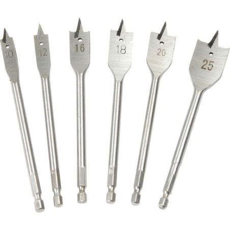 6PC Flat Wood Drill Bit Set Hex Shank
