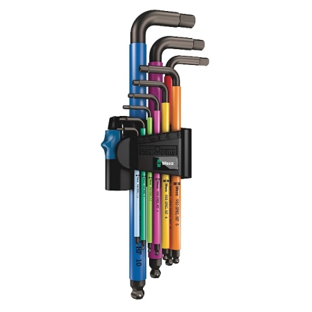 סט אלן 9 יח' צבעוני עם אבטחה לבורג 950/9 Wera Hex-Plus