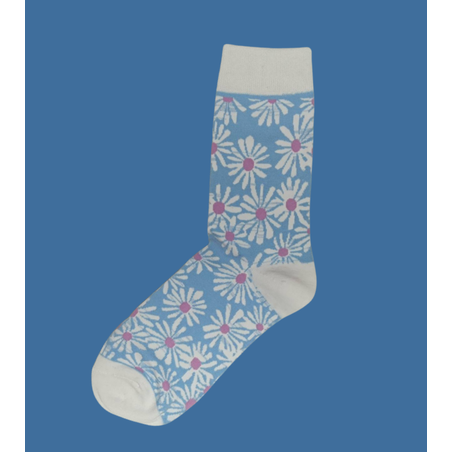 גרביים מעוצבים פרח לבן תכלת