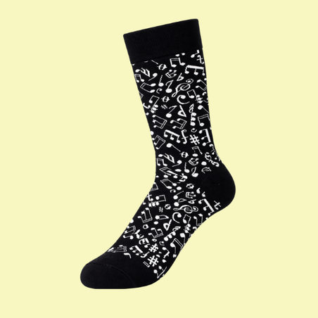גרביים מעוצבים תוי נגינה - שחור