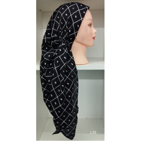 מטפחת קשורה עם גומי סרט מונע החלקה ריבועים כחול אפור