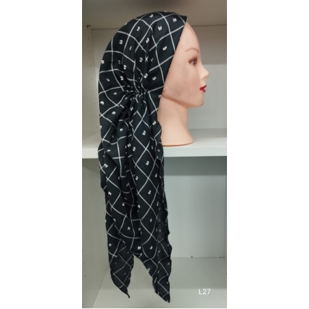 מטפחת קשורה עם גומי סרט מונע החלקה ריבועים אפור לבן
