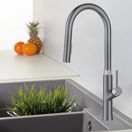 ברז מטבח נשלף 2 מצבים 1019GR אפור גרפיט