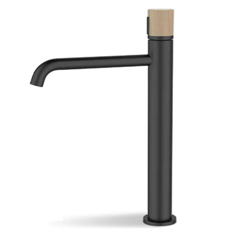 ברז גבוה לכיור מונח שחור מט ידית עץ 634B