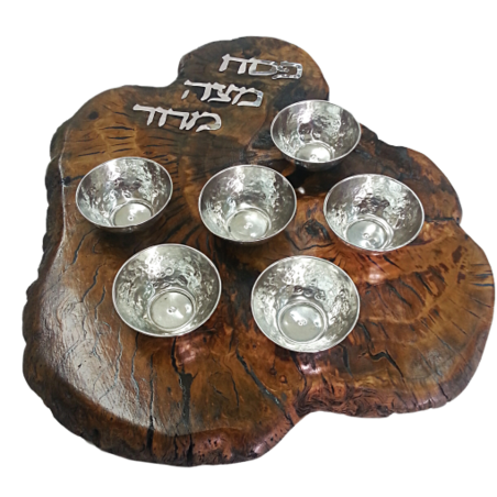 קערת ליל סדר עץ זית וכסף טהור