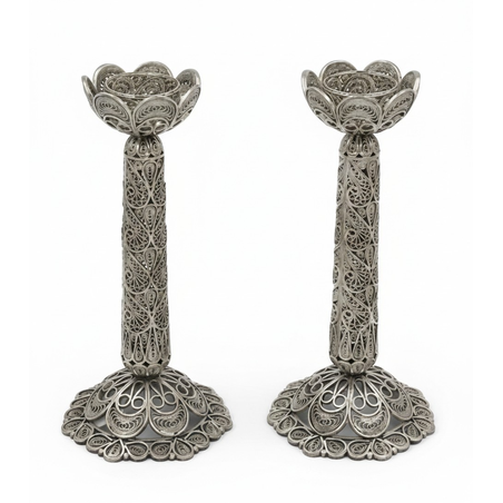 פמוטי עמוד פרח כסף טהור