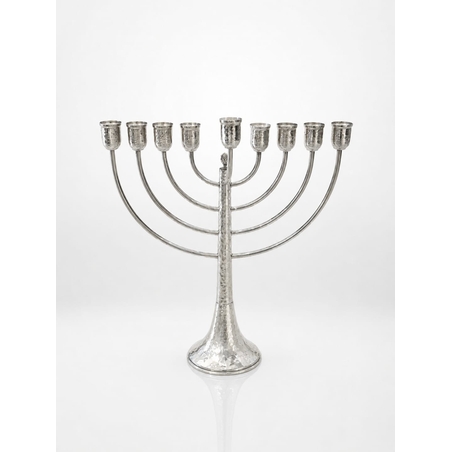 Traditional hammered Chanukah menorah made of pure 925 silver