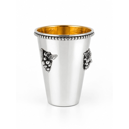 Handmade pure silver Kiddush cup decorated with grapes
