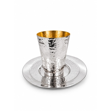 Handmade Kiddush set, hammered from pure 925 silver, made in Israel