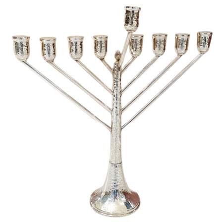Pure Silver Menorah Chabad Model Hammer | Traditional Hammered Menorah