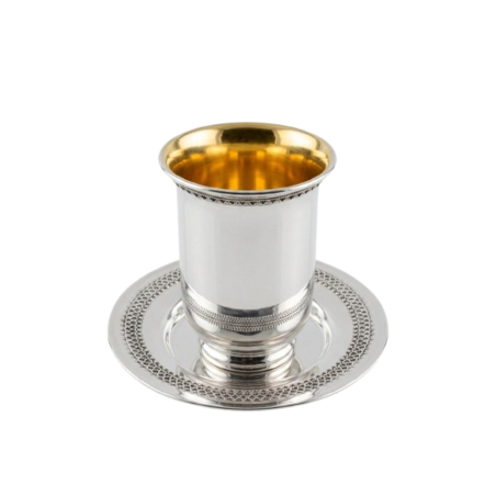 An elegant, handmade Kiddush set with filigree decoration made of pure 925 silver, made in Israel.