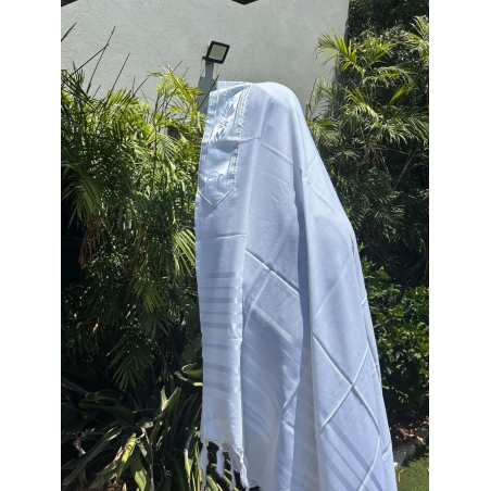 טלית צמר מהודרת קלאסית פסים לבנים