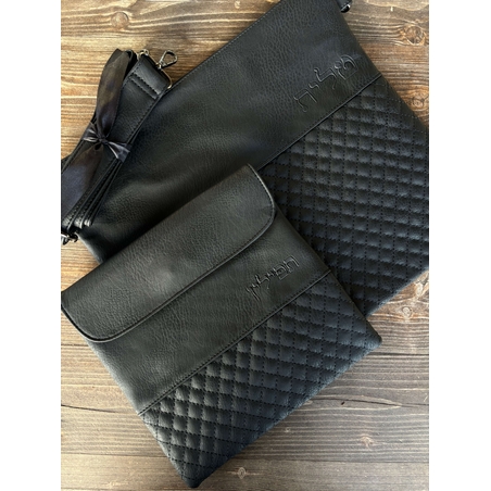 כיסויי טלית תפילין מפוארים דמוי עור שחור עם רצועה 33*36