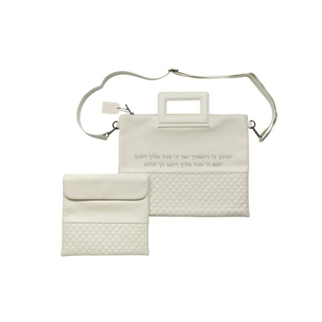 כיסויי טלית דמוי עור לבן אותיות בולטות 