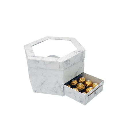 קופסת משושה לבן שיש עם מגירה